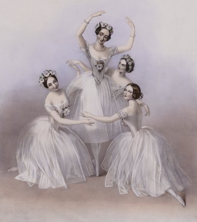 Il celebre Pas De Quatre composto da Jules Perrot, come danzato al Teatro di Sua Maestà da Alfred Edward (after) Chalon