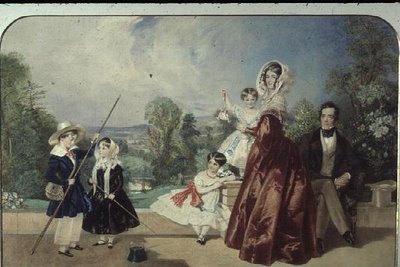 Il signor e la signora George Knott, con quattro bambini, sulla terrazza di Bohun Lodge, New Barnet da Alfred Edward Chalon