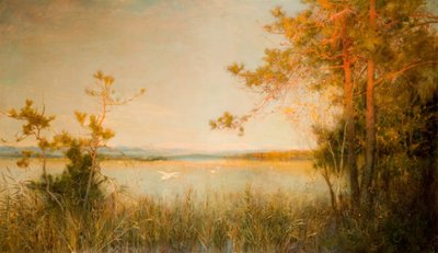 Reedy Mere e Colline illuminate dal sole da Alfred Edward East