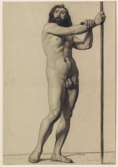Studio di Figura Accademica: Nudo Maschile con Bastone da Alfred Emile Stevens