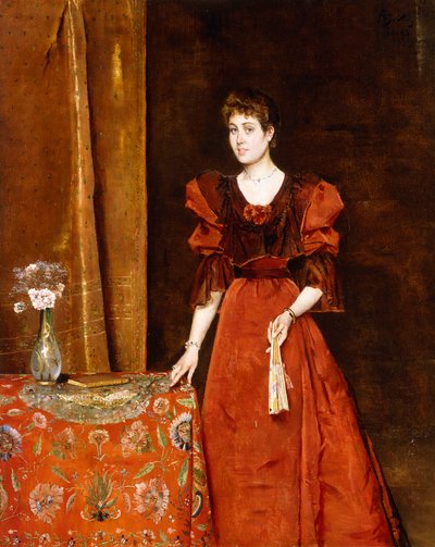 Elegante signora con un ventaglio da Alfred Emile Stevens