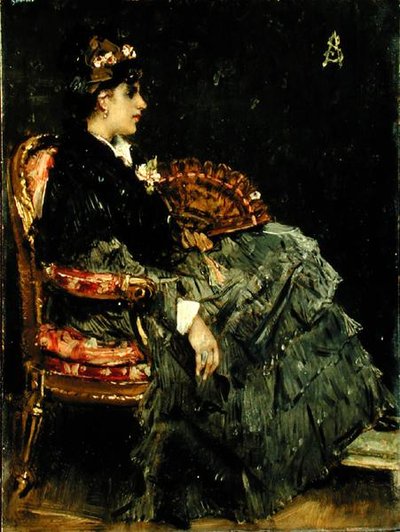 Signora seduta con un ventaglio da Alfred Emile Stevens