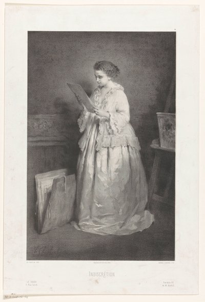Giovane donna che guarda una stampa o un disegno da Alfred François Lemoine