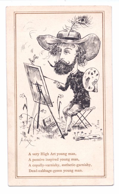 Cartolina Vittoriana di un artista estetico che dipinge un quadro, c.1881 da Alfred Gray