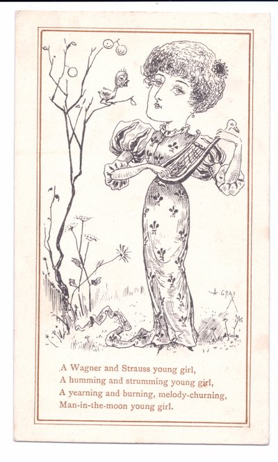 Cartolina di auguri vittoriana di un estetico che suona un liuto da Alfred Gray