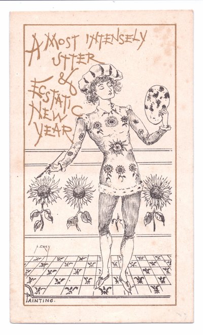 Cartolina di Capodanno vittoriana di un artista estetico da Alfred Gray
