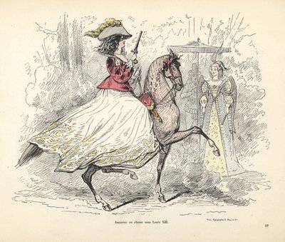 Costume da caccia per una donna, era di Re Luigi XIII di Francia da Alfred Grevin