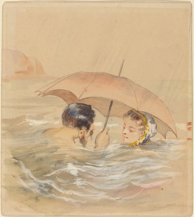 Bagnanti maschili e femminili con ombrello da Alfred Grevin