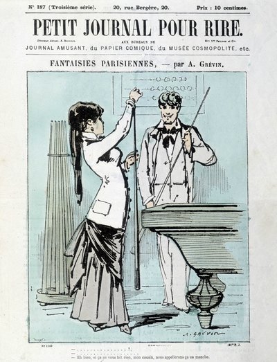 Fantasie parigine di A. Grévin: Beh, se non ti dispiace, cugino mio, lo chiameremo una manica. Giocatore di biliardo - copertina del “Piccolo Diario per Ridere” di Dic.1903 da Alfred Grevin