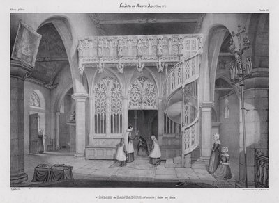 Schermo di legno scolpito della Cappella di Notre Dame de Lambader, Plouvorn, Bretagna, Francia da Alfred Guesdon