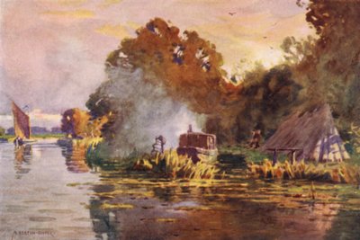 Un pescatore di anguille sul Bure, Norfolk da Alfred Heaton Cooper