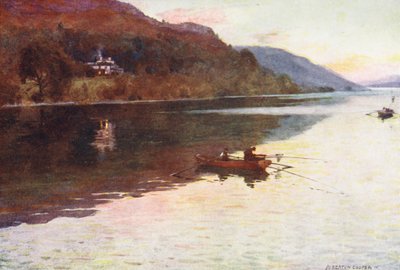 Distretto dei Laghi: Brantwood, Coniston Lake, pesca al salmerino da Alfred Heaton Cooper
