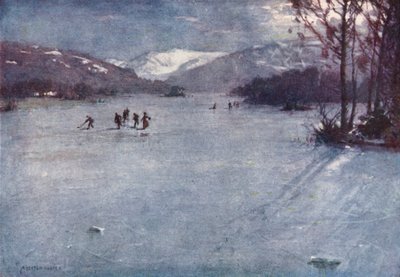 Distretto dei Laghi: Vicino al traghetto, Windermere, pattinaggio al chiaro di luna da Alfred Heaton Cooper