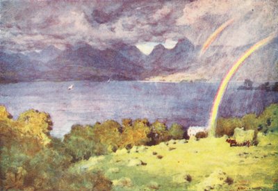 Distretto dei laghi: Windermere e Langdale Pikes, da Lowwood da Alfred Heaton Cooper