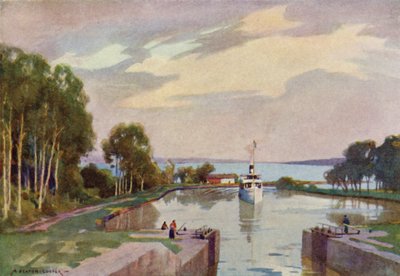 chiuse di Sjotorp, canale di Gota da Alfred Heaton Cooper
