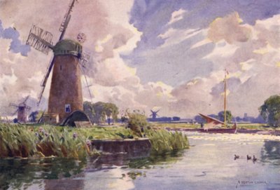 Mulini a vento sul Thurne, Norfolk da Alfred Heaton Cooper