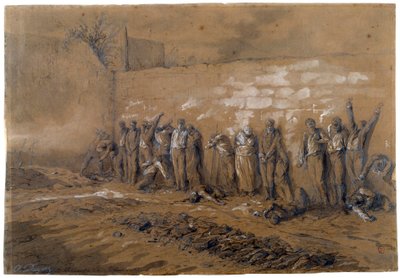 Comune di Parigi: esecuzione di 147 combattenti della Comune sul muro dei Federati al Père Lachaise a Parigi il 28/05/1871. Disegno a inchiostro di Alfred Henri Darjou (1832-1874) Parigi, Museo Carnavalet da Alfred Henri Darjou