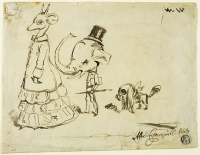 Caricatura di uomo, donna e cane da Alfred Henry Forrester
