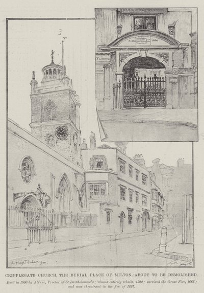 Chiesa di Cripplegate, il luogo di sepoltura di Milton, in procinto di essere demolita da Alfred Hugh Fisher