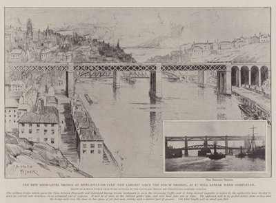 Il Nuovo Ponte ad Alto Livello a Newcastle-on-Tyne (il Più Grande dopo il Ponte di Forth), come apparirà una volta completato da Alfred Hugh Fisher