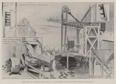 Il nuovo silo granario e ascensore ai London and India Docks da Alfred Hugh Fisher