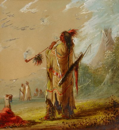 Un indiano Shoshonee che fuma da Alfred Jacob Miller