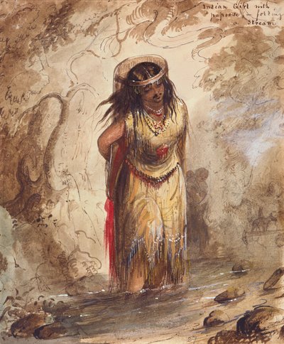 Ragazza Indiana con Papoose che Guada un Torrente, c.1837 da Alfred Jacob Miller