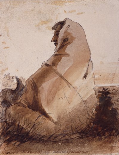 Indiano che piange su una tomba, segnata da un teschio di bufalo, c.1837 da Alfred Jacob Miller