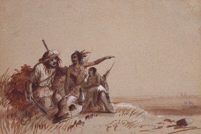 Indiano del Kansas che racconta a un trapper, con segni, la migrazione dei bufali, c.1837 da Alfred Jacob Miller