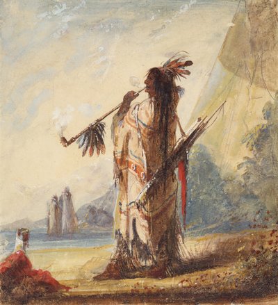 Otium Cum Dignitati che fuma il Calumet, c.1837 da Alfred Jacob Miller