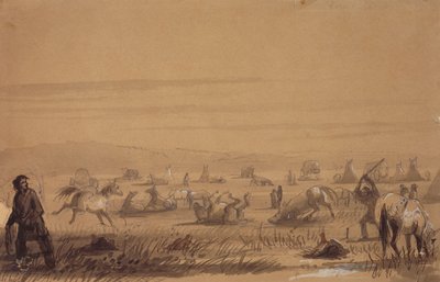 Raggiungere il campo, rimuovere le selle, c.1837 da Alfred Jacob Miller