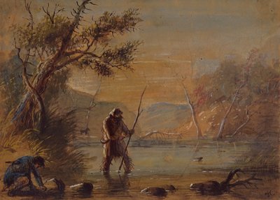 Posizionamento delle trappole per castori, c.1837 da Alfred Jacob Miller