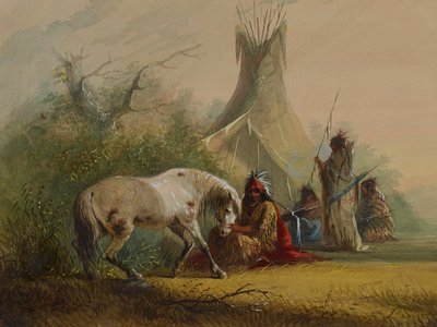 Indiano Shoshone e il suo cavallo domestico da Alfred Jacob Miller