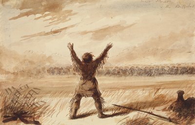 Cacciatore disturbato nel riposo da una mandria di bufali, c.1837 da Alfred Jacob Miller