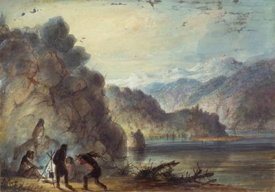 Accampamento del Trapper, Scena del Lago, Montagne del Vento, c.1837 da Alfred Jacob Miller