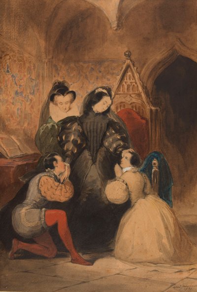 Maria Stuarda benedice Roland Groeme e Catherine Seyton. Dopo Il Monastero di Walter Scott da Alfred Johannot