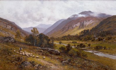 Una valle fluviale con un paesaggio montuoso oltre da Alfred Jr. Glendening