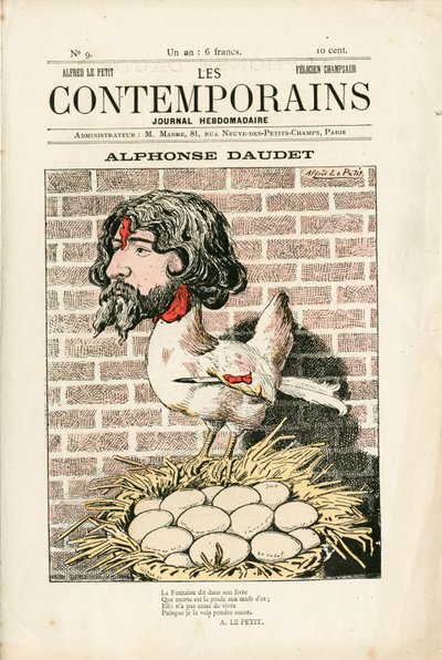 Copertina di Les Contemporains, numero 9, satirico a colori: Alphonse Daudet - Letteratura - Houle, Daudet Alphonse - Illustrazione di Alfred Le Pepetit da Alfred Le Petit