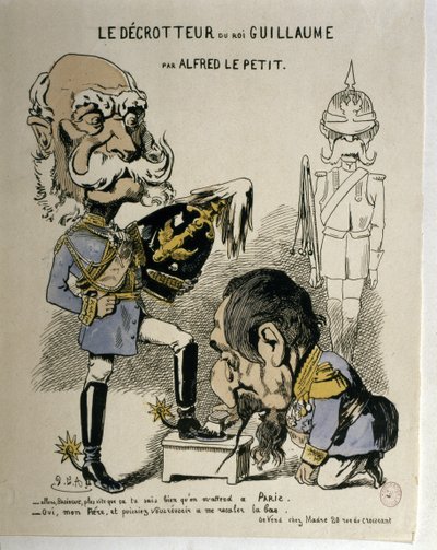 GUERRA FRANCO-PRUSSIANA: Caricatura di Guglielmo I di Prussia e Napoleone III di Francia da Alfred Le Petit