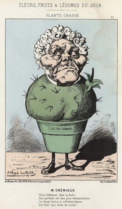 Pianta Grassa: Caricatura su Adolphe Crémieux - ill. dal 25/02/1871 in Fiori, Frutti e Verdure del Giorno da Alfred Le Petit