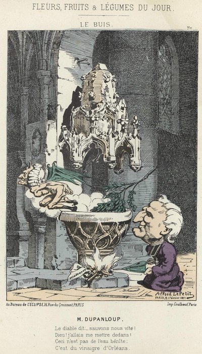 Le Boxis: caricatura su Dupanloup - ill. del 21/02/1871 in "Fiori, Frutti e Verdure del Giorno" da Alfred Le Petit