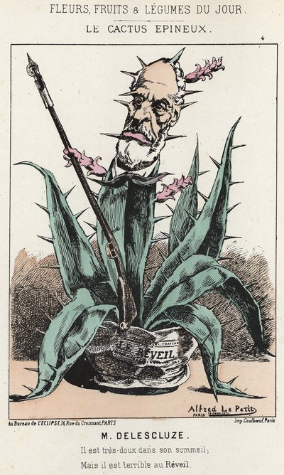 Le Cactus Spineux: Caricatura su Louis Charles Delescluze (1809 - 1871) - ill. dal 16/01/1871 in Fiori, Frutti e Verdure del Giorno da Alfred Le Petit