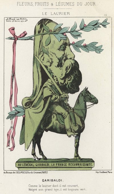 Le Laurier: Caricatura su Garibaldi - ill. dal 15/02/1871 in Fiori, Frutti e Verdure del Giorno da Alfred Le Petit