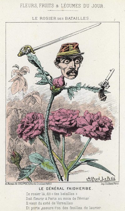 Il Rosier des Battailles: caricatura sul generale Faidherbes - ill. del 20/01/1871 in "Fiori, Frutti e Verdure del Giorno" da Alfred Le Petit