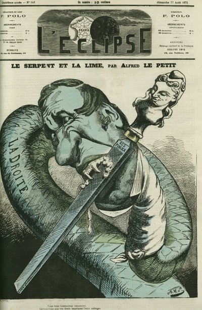 Il serpente e la lima, il serpente di destra lima i denti sulla Repubblica. Copertina in "L