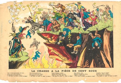 Foglio volante, Satirico a colori, circa 1878: Caccia a cento pezzi d