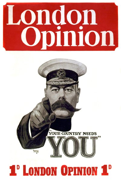 Prima Guerra Mondiale: manifesto per il reclutamento dei soldati britannici: Comandante Lord Horatio Herbert Kitchener di Khartoum (1850-1916), soldato e statista britannico che punta ai potenziali militari 