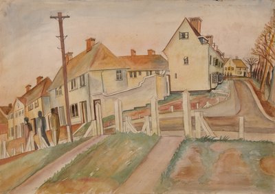 Scena suburbana (acquerello e matita su carta) da Alfred Lomnitz