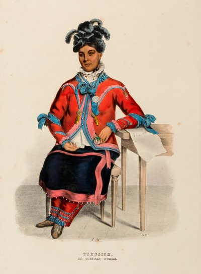 TSHUSICK. UNA DONNA OJIBWAY, da "Storia delle tribù indiane del Nord America". da Alfred M. Hoffy
