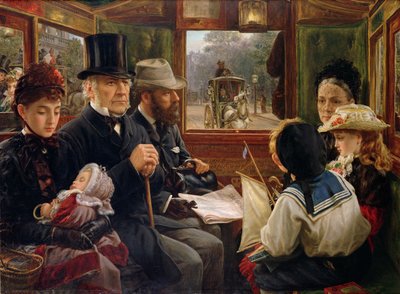 Un viaggio in omnibus a Piccadilly Circus, Mr Gladstone viaggia con passeggeri ordinari, 1885 da Alfred Morgan